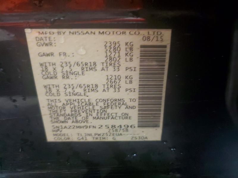 61079416 :رقم المزاد ، 5N1AZ2MH9FN258496 vin ، 2015 Nissan Murano مزاد بيع