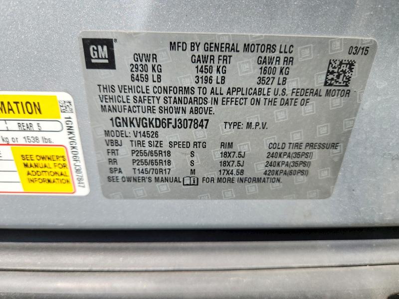 Продажа на аукционе авто 2015 Chevrolet Traverse, vin: 1GNKVGKD6FJ307847, номер лота: 61386376