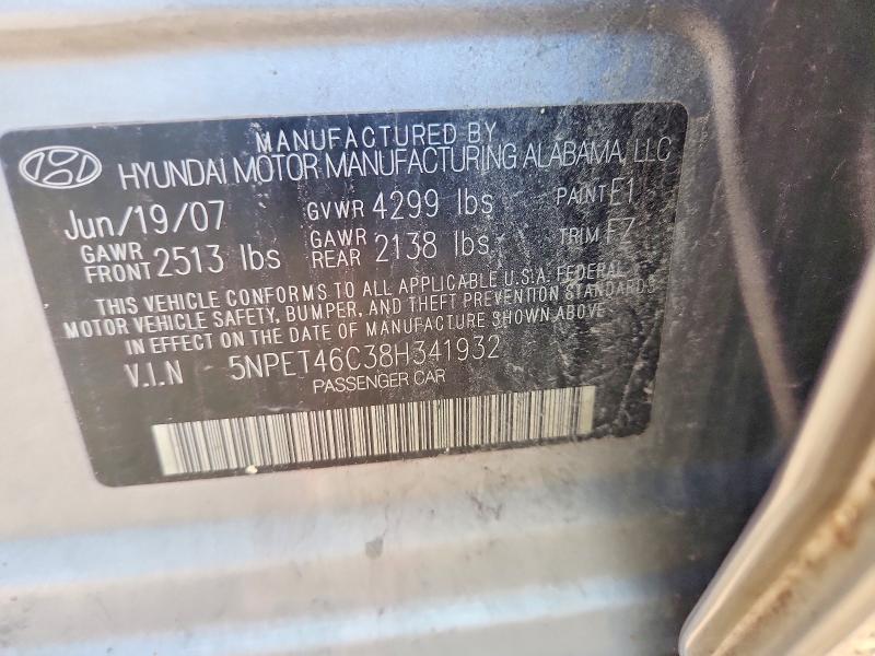 2008 Hyundai Sonata მანქანა იყიდება აუქციონზე, vin: 5NPET46C38H341932, აუქციონის ნომერი: 60785436