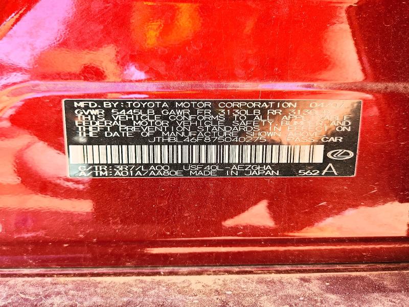 Aukcja sprzedaży 2007 Lexus Ls, vin: JTHBL46F875040275, numer aukcji: 59184976