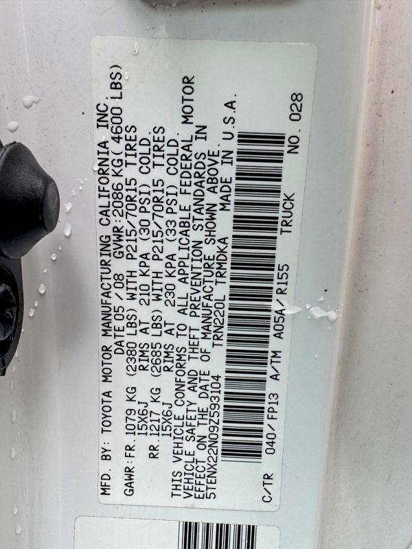 63545596 :رقم المزاد ، 5TENX22N09Z593104 vin ، 2009 Toyota Tacoma مزاد بيع