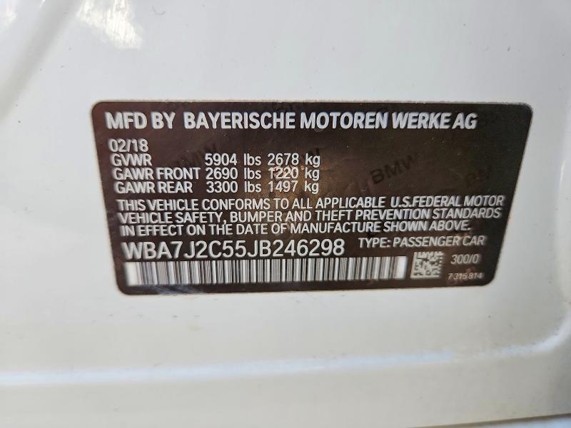 62135096 :رقم المزاد ، WBA7J2C55JB246298 vin ، 2018 Bmw 740 مزاد بيع