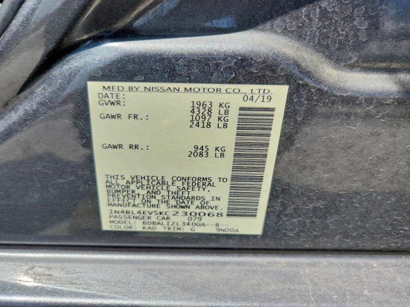 Продаж на аукціоні авто 2019 Nissan Altima, vin: 1N4BL4EV5KC230068, номер лоту: 59637596
