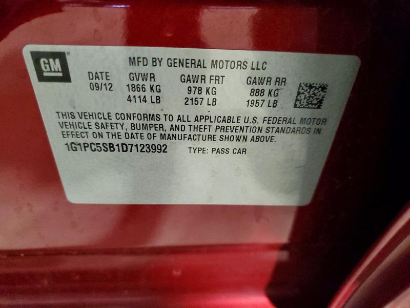 62824496 :رقم المزاد ، 1G1PC5SB1D7123992 vin ، 2013 Chevrolet Cruze مزاد بيع