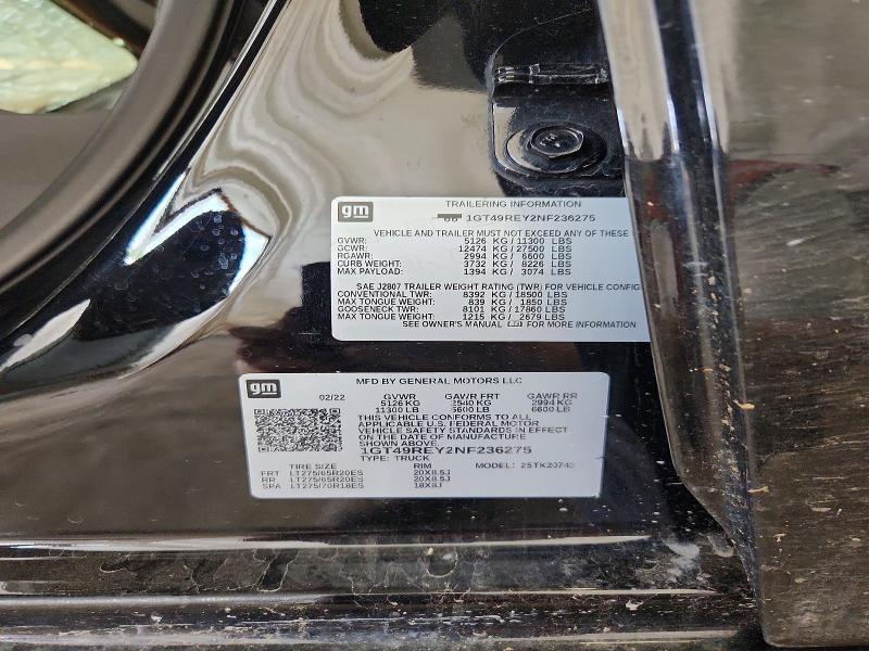 59052556 :رقم المزاد ، 1GT49REY2NF236275 vin ، 2022 Gmc Sierra مزاد بيع