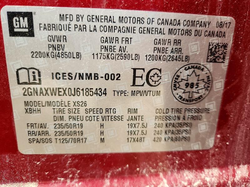 2018 Chevrolet Equinox მანქანა იყიდება აუქციონზე, vin: 2GNAXWEX0J6185434, აუქციონის ნომერი: 73559305