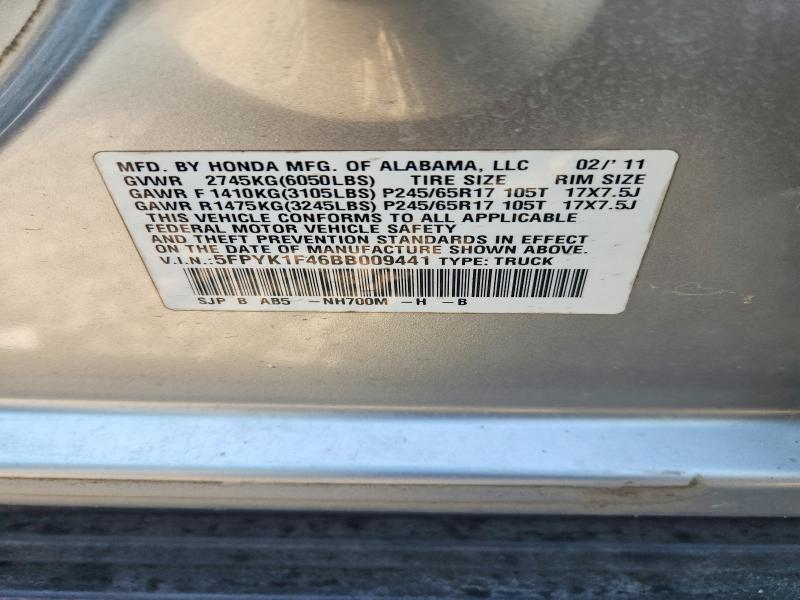 Aukcja sprzedaży 2011 Honda Ridgeline, vin: 5FPYK1F46BB009441, numer aukcji: 59579556