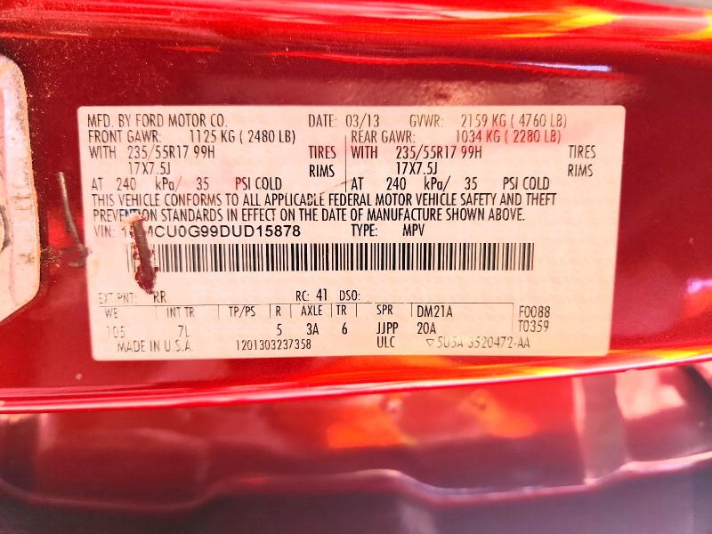 2013 Ford Escape მანქანა იყიდება აუქციონზე, vin: 1FMCU0G99DUD15878, აუქციონის ნომერი: 62803086