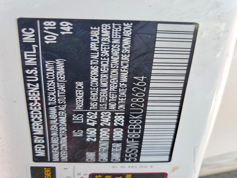 Auction sale of the 2019 Mercedes-benz C, vin: 55SWF8EB8KU286264, lot number: 62414426