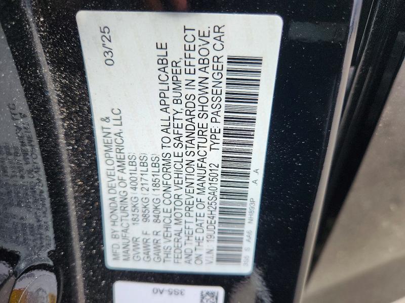 59665376 :رقم المزاد ، 19UDE4H25SA015012 vin ، 2025 Acura Integra مزاد بيع