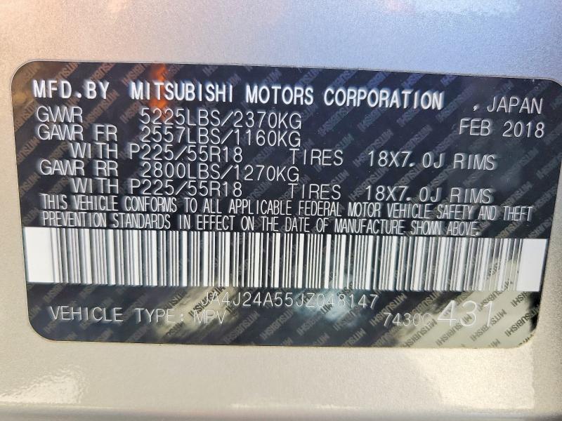 Продаж на аукціоні авто 2018 Mitsubishi Outlander, vin: JA4J24A55JZ048147, номер лоту: 63689276