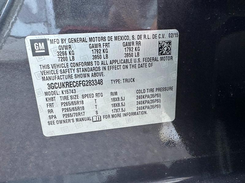 2015 Chevrolet Silverado მანქანა იყიდება აუქციონზე, vin: 3GCUKREC6FG283348, აუქციონის ნომერი: 63416146