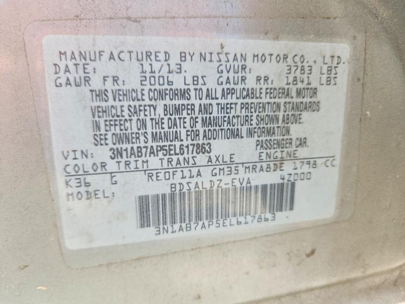 Продажа на аукционе авто 2014 Nissan Sentra, vin: 3N1AB7AP5EL617863, номер лота: 59836356