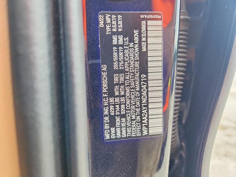 2022 Porsche Cayenne მანქანა იყიდება აუქციონზე, vin: WP1AA2AY1NDA04719, აუქციონის ნომერი: 61972286