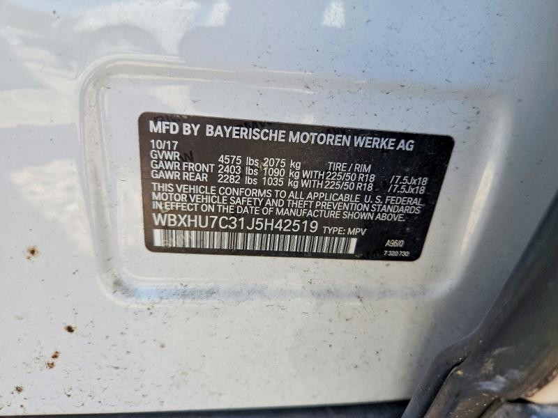 57916066 :رقم المزاد ، WBXHU7C31J5H42519 vin ، 2018 Bmw X1 مزاد بيع