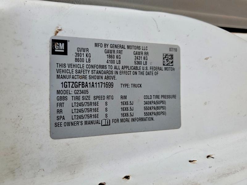 61190456 :رقم المزاد ، 1GTZGFBA1A1171699 vin ، 2010 Gmc Savana مزاد بيع