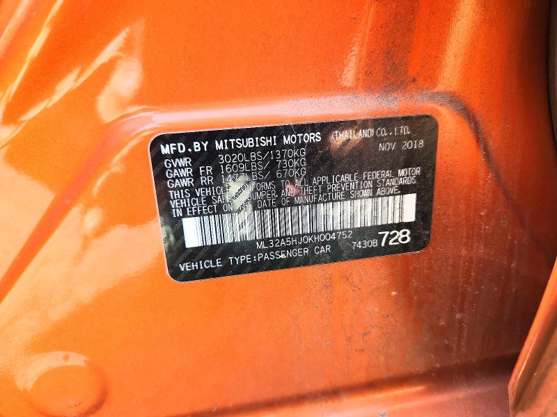 61530656 :رقم المزاد ، ML32A5HJ0KH004752 vin ، 2019 Mitsubishi Mirage مزاد بيع