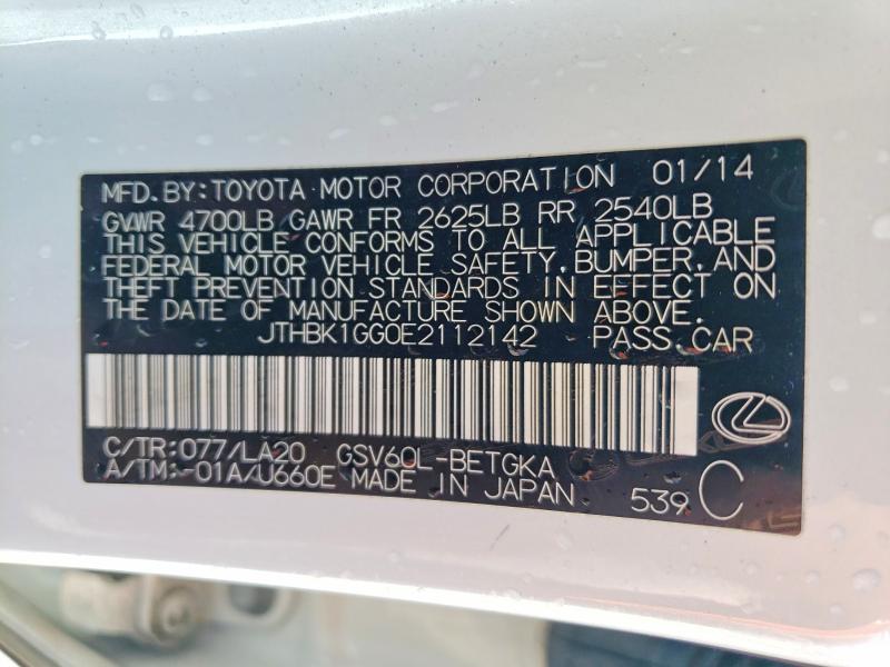 57152026 :رقم المزاد ، JTHBK1GG0E2112142 vin ، 2014 Lexus Es مزاد بيع