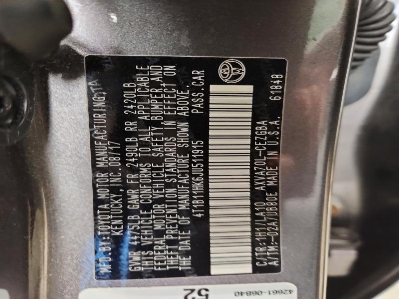 Aukcja sprzedaży 2018 Toyota Camry, vin: 4T1B11HK6JU511915, numer aukcji: 60006966
