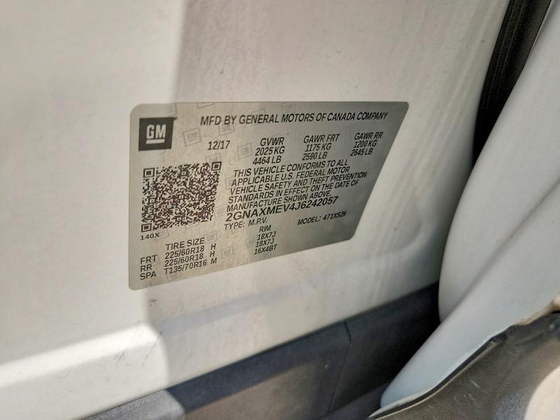 Продаж на аукціоні авто 2018 Chevrolet Equinox, vin: 2GNAXMEV4J6242057, номер лоту: 62393466