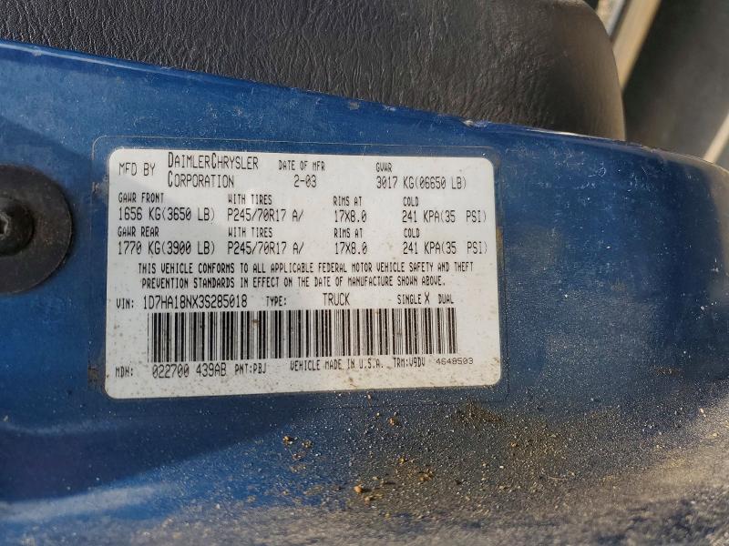 Aukcja sprzedaży 2003 Dodge Ram 1500, vin: 1D7HA18NX3S285018, numer aukcji: 60522246