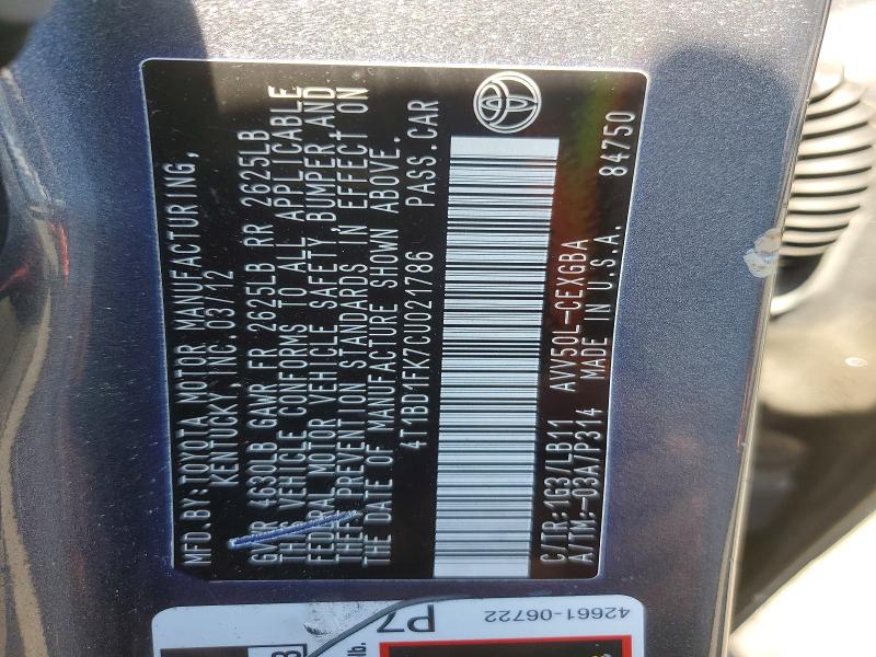 Продажа на аукционе авто 2012 Toyota Camry Hybrid, vin: 4T1BD1FK7CU021786, номер лота: 85793515