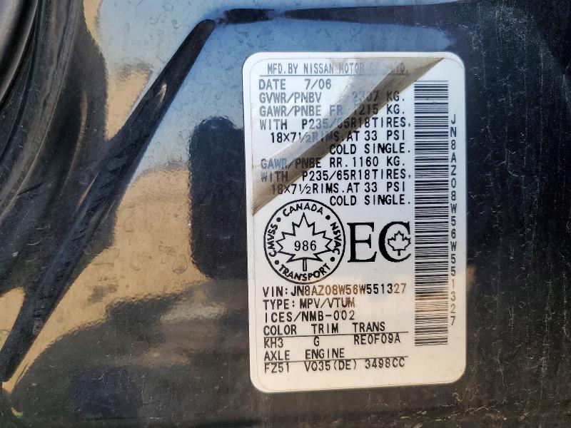 63010536 :رقم المزاد ، JN8AZ08W56W551327 vin ، 2006 Nissan Murano مزاد بيع