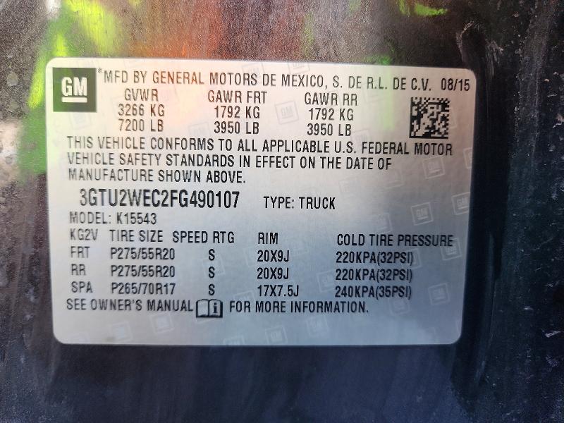 2015 Gmc Sierra მანქანა იყიდება აუქციონზე, vin: 3GTU2WEC2FG490107, აუქციონის ნომერი: 61622076