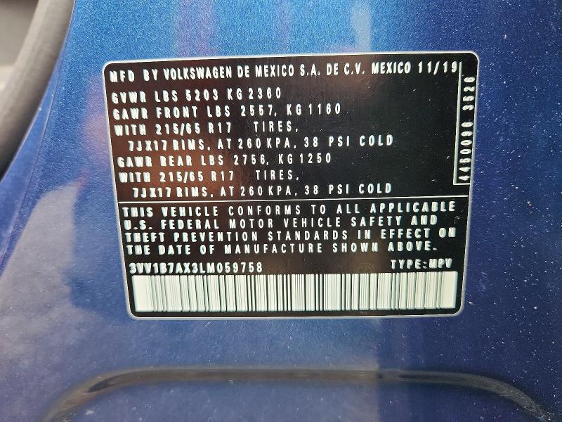 Продаж на аукціоні авто 2020 Volkswagen Tiguan, vin: 3VV1B7AX3LM059758, номер лоту: 61887466
