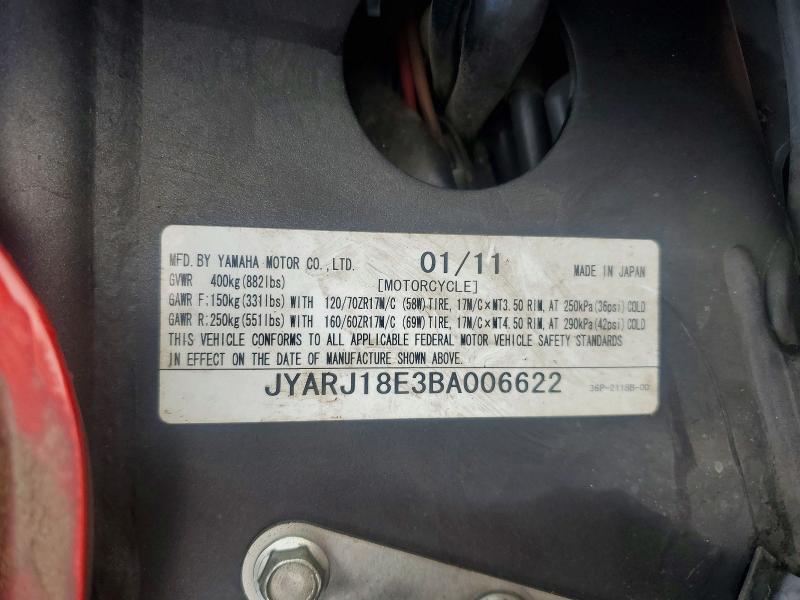 Продаж на аукціоні авто 2011 Yamaha Fz6, vin: JYARJ18E3BA006622, номер лоту: 60189086