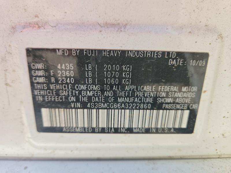 Aukcja sprzedaży 2010 Subaru Legacy, vin: 4S3BMCG66A3222860, numer aukcji: 60629576