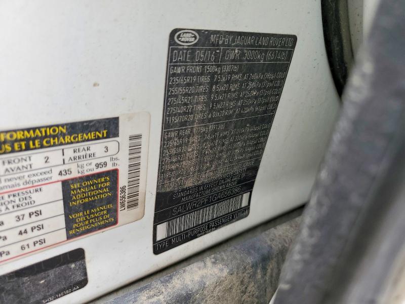 2016 Land Rover Range Rover Sport მანქანა იყიდება აუქციონზე, vin: SALWR2PF1GA656386, აუქციონის ნომერი: 60031656