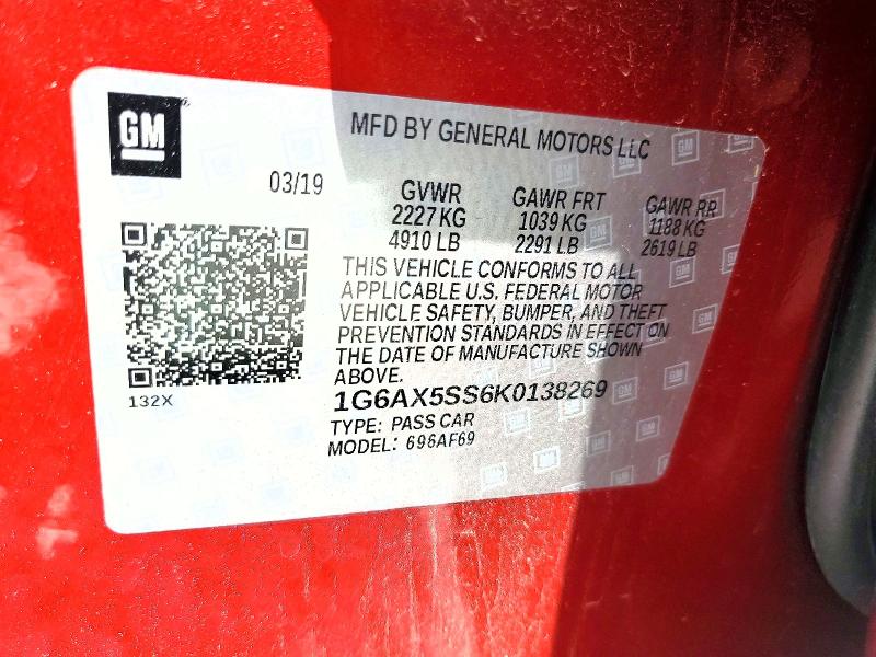 Продаж на аукціоні авто 2019 Cadillac Cts, vin: 1G6AX5SS6K0138269, номер лоту: 59150916