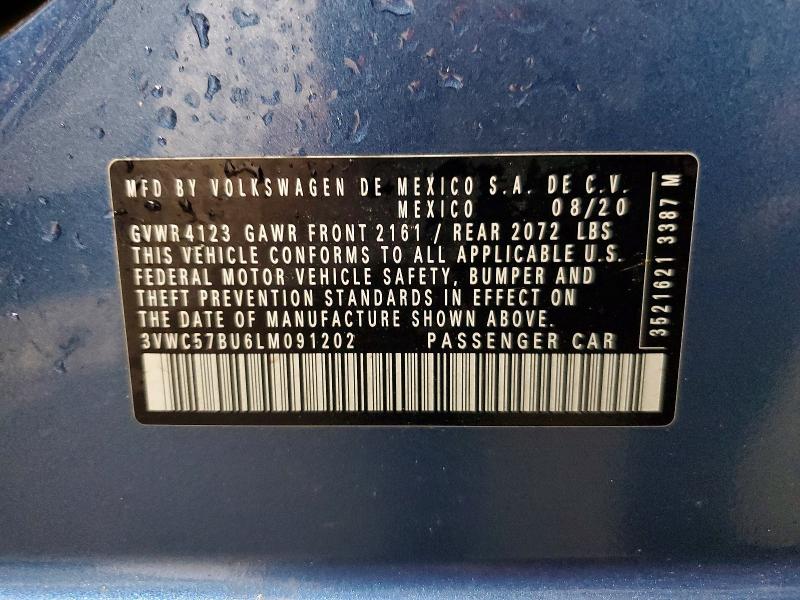 Продажа на аукционе авто 2020 Volkswagen Jetta, vin: 3VWC57BU6LM091202, номер лота: 59857356