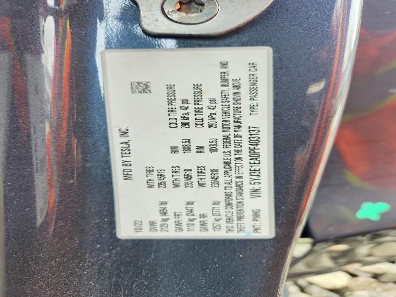 Aukcja sprzedaży 2023 Tesla Model 3, vin: 5YJ3E1EA0PF403137, numer aukcji: 62996136