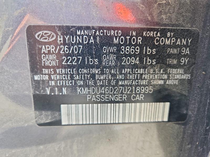 Продажа на аукционе авто 2007 Hyundai Elantra, vin: KMHDU46D27U218995, номер лота: 61918026