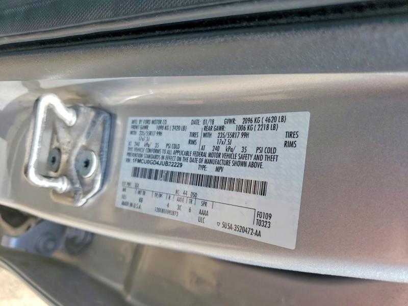 Aukcja sprzedaży 2018 Ford Escape, vin: 1FMCU0GD4JUB22229, numer aukcji: 59384016