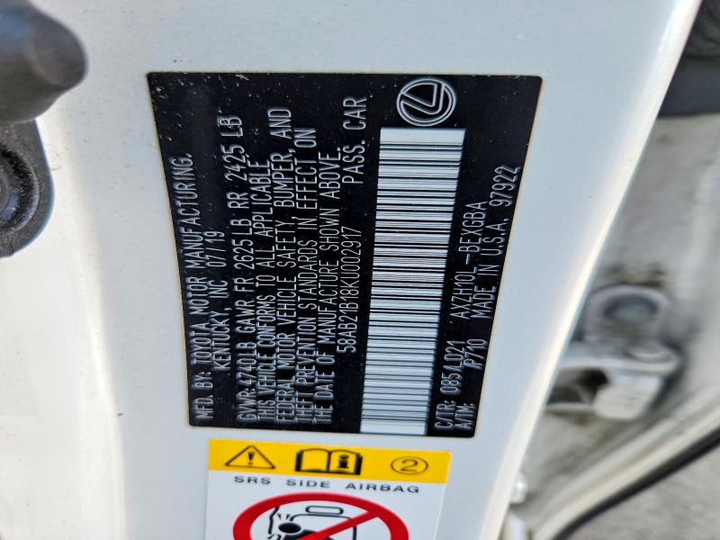 2019 Lexus Es მანქანა იყიდება აუქციონზე, vin: 58AB21B18KU002917, აუქციონის ნომერი: 61057976