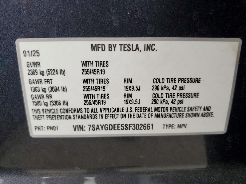 2025 Tesla Model Y მანქანა იყიდება აუქციონზე, vin: 7SAYGDEE5SF302661, აუქციონის ნომერი: 61700496