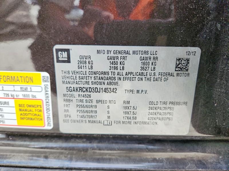 62336426 :رقم المزاد ، 5GAKRCKD3DJ145342 vin ، 2013 Buick Enclave مزاد بيع