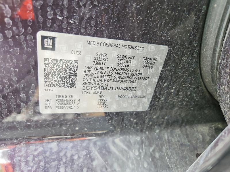60258196 :رقم المزاد ، 1GYS4BKJ1JR245332 vin ، 2018 Cadillac Escalade مزاد بيع