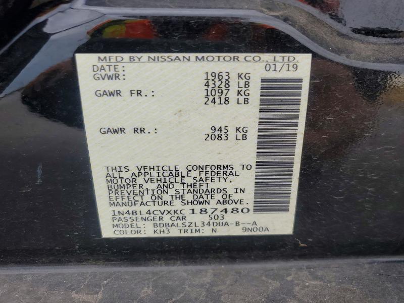 61151766 :رقم المزاد ، 1N4BL4CVXKC187480 vin ، 2019 Nissan Altima مزاد بيع