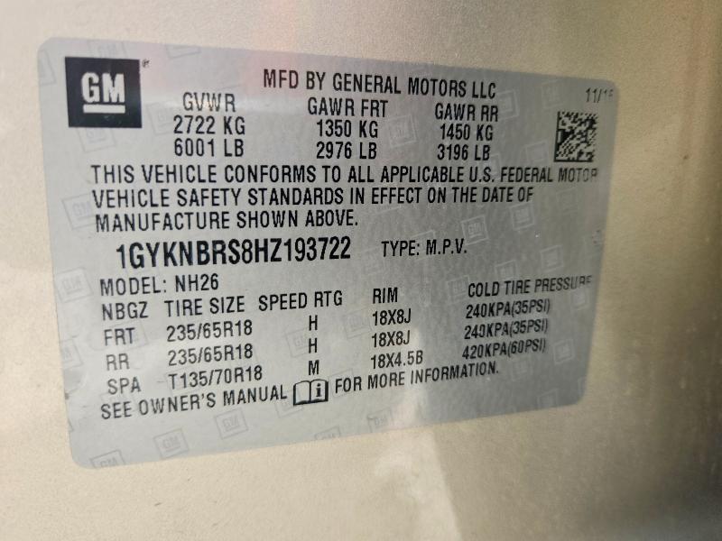 60645686 :رقم المزاد ، 1GYKNBRS8HZ193722 vin ، 2017 Cadillac Xt5 مزاد بيع