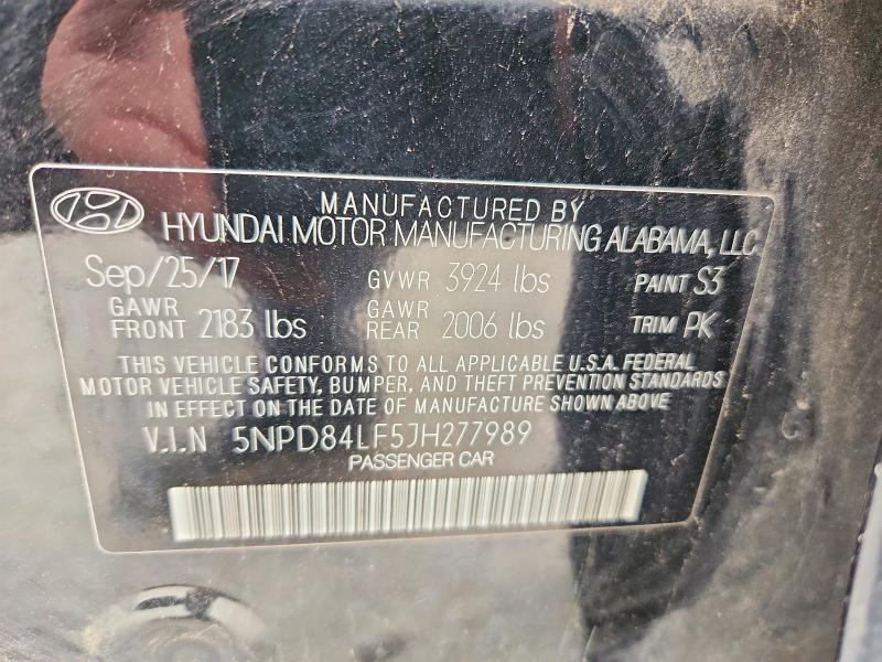 60385016 :رقم المزاد ، 5NPD84LF5JH277989 vin ، 2018 Hyundai Elantra مزاد بيع
