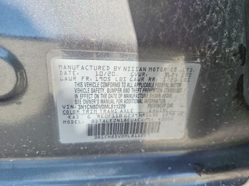 2021 Nissan Versa მანქანა იყიდება აუქციონზე, vin: 3N1CN8DV0ML811229, აუქციონის ნომერი: 61853096