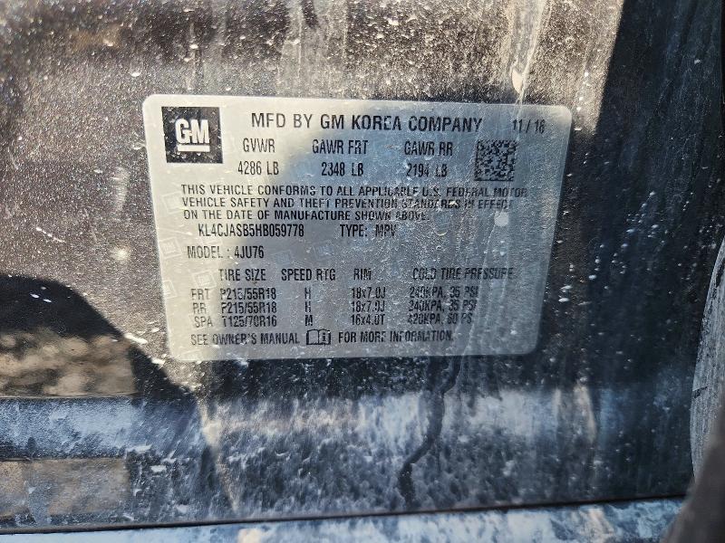 Aukcja sprzedaży 2017 Buick Encore, vin: KL4CJASB5HB059778, numer aukcji: 61210006