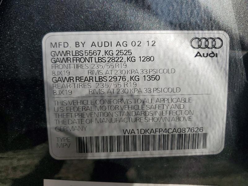 2012 Audi Q5 მანქანა იყიდება აუქციონზე, vin: WA1DKAFP4CA087626, აუქციონის ნომერი: 63257516