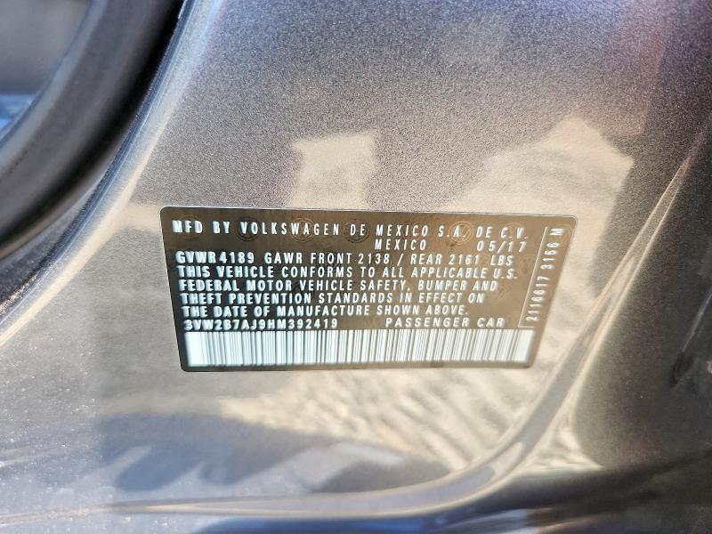 Продажа на аукционе авто 2017 Volkswagen Jetta, vin: 3VW2B7AJ9HM392419, номер лота: 62094686