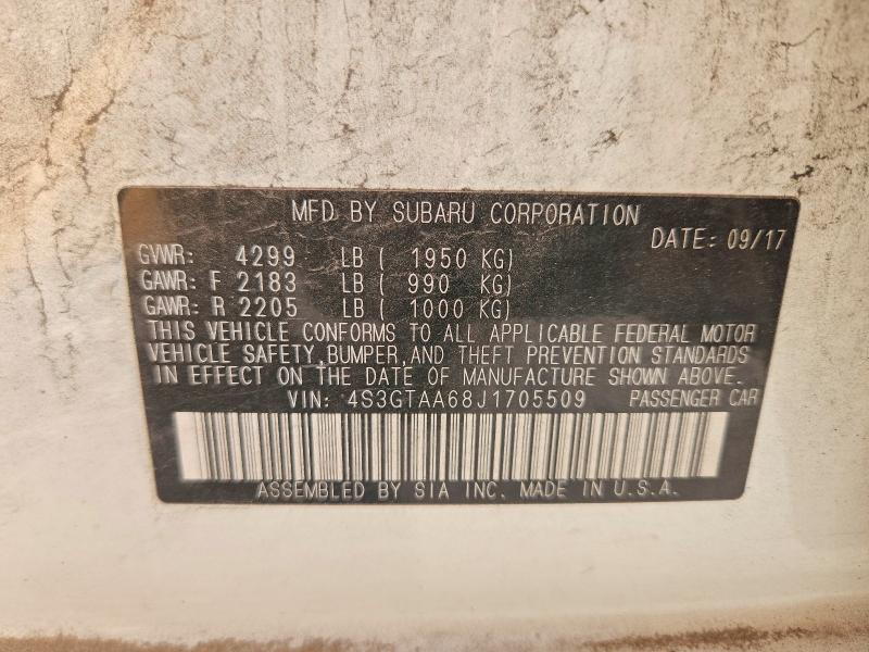 2018 Subaru Impreza მანქანა იყიდება აუქციონზე, vin: 4S3GTAA68J1705509, აუქციონის ნომერი: 61979916