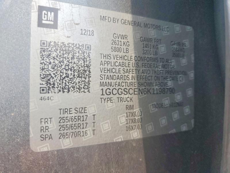 2019 Chevrolet Colorado მანქანა იყიდება აუქციონზე, vin: 1GCGSCEN6K1198790, აუქციონის ნომერი: 61216536